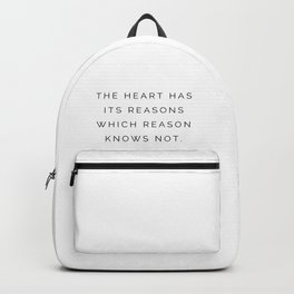 The heart has it reasons which reason knows not, Blaise Pascal Backpack | Intellect, Graphicdesign, Thinkdifferent, Lifelessons, Blaisepascalquotes, Mindset, Bookinspiration, Blaisepascal, Inspirationalquote, Empowerment 