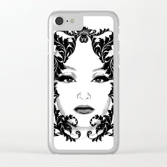 Black and white floral face ornament Clear iPhone Case
