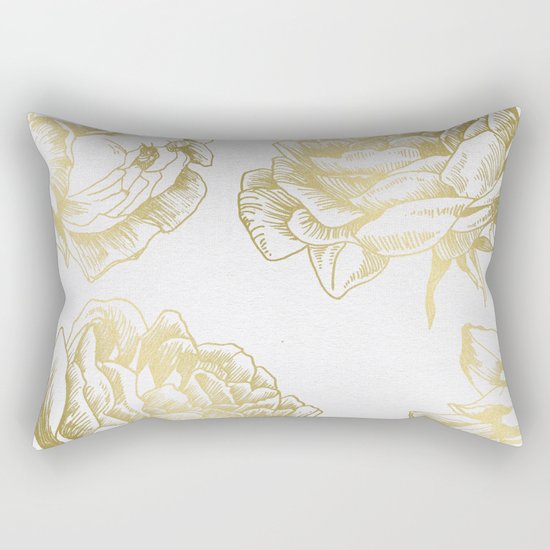 Gold Roses Rectangular Pillow