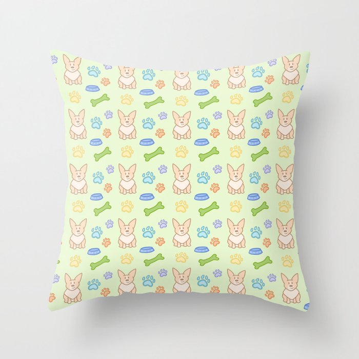 Cute Corgi Pattern (Pale Green Background) Throw Pillow