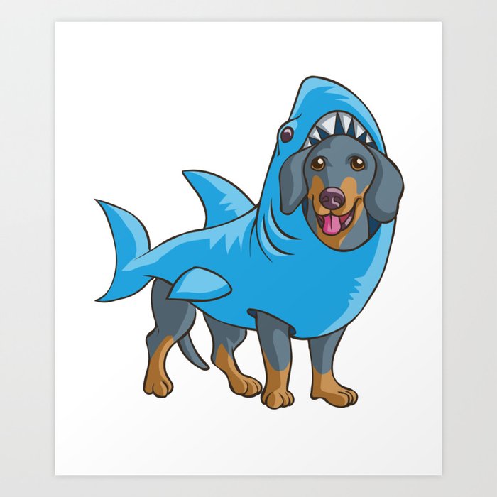 Cute Dog In Shark Costume Funny Kids - Dog - Sticker