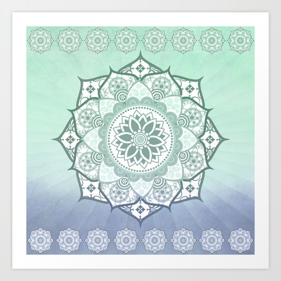 Aqua Essence Green Blue Mandala Design Art Print