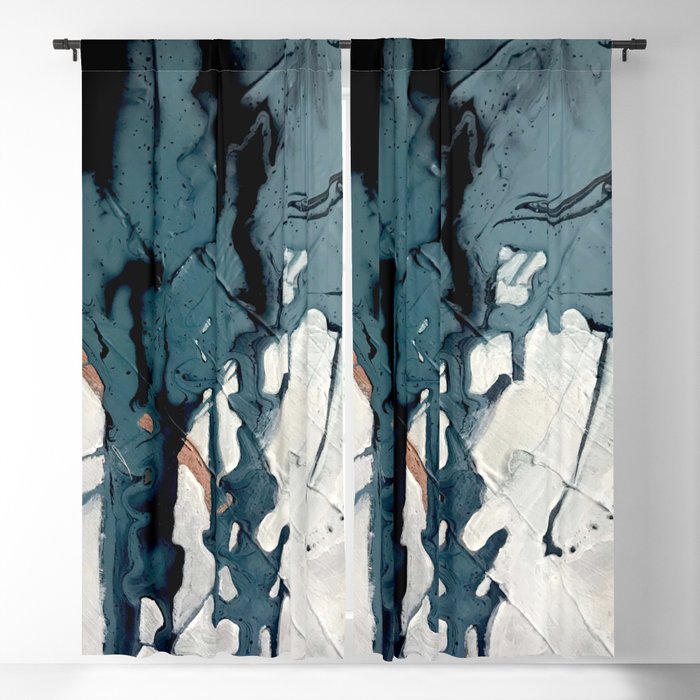 Fortune[4]: A bold, minimal, abstract mixed-media piece in blue and black Blackout Curtain