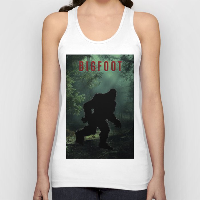 Bigfoot sasquatch walking through the dark forest mountain woods funny humorous art print poster / posters Tank Top