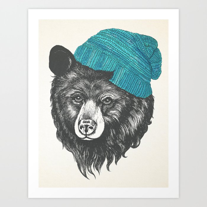 bear in blue Art Print