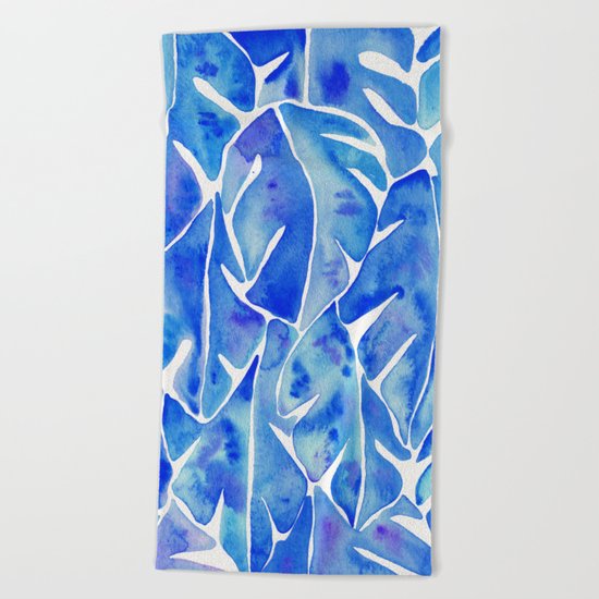 Split Leaf Philodendron – Blue Beach Towel