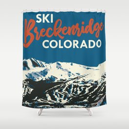 Blue Breckenridge Vintage Ski Poster Shower Curtain