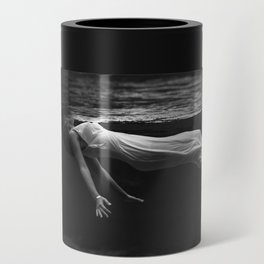Underwater view of a woman floating in water Can Cooler
