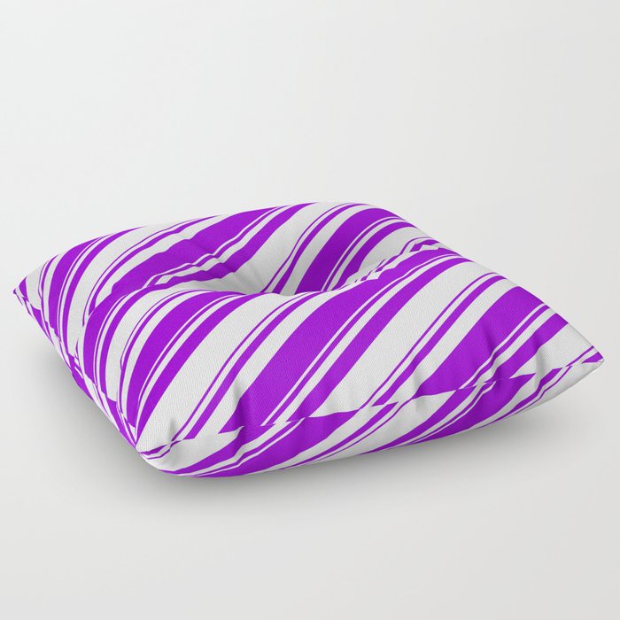 Dark Violet and Mint Cream Colored Pattern of Stripes Floor Pillow