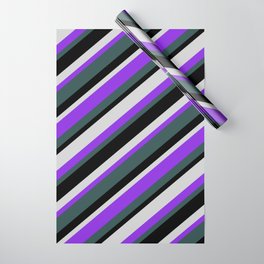 [ Thumbnail: Light Gray, Purple, Dark Slate Gray, and Black Colored Lines Pattern Wrapping Paper ]