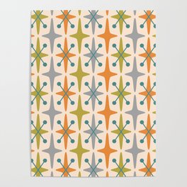 Mid Century Modern abstract Starburst Pattern 923 Googie Gray Orange and Olive Poster