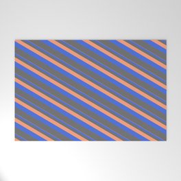 [ Thumbnail: Light Salmon, Royal Blue & Dim Gray Colored Pattern of Stripes Welcome Mat ]