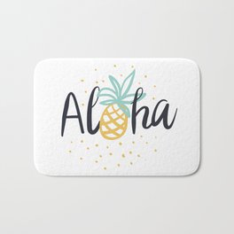 Aloha lettering and pineapple Bath Mat