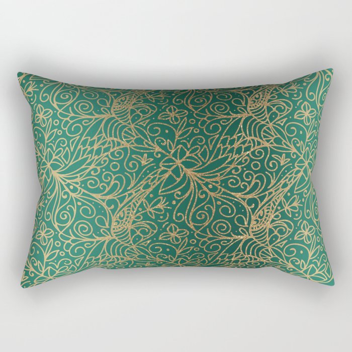 Gold and Green Tangle Pattern Rectangular Pillow
