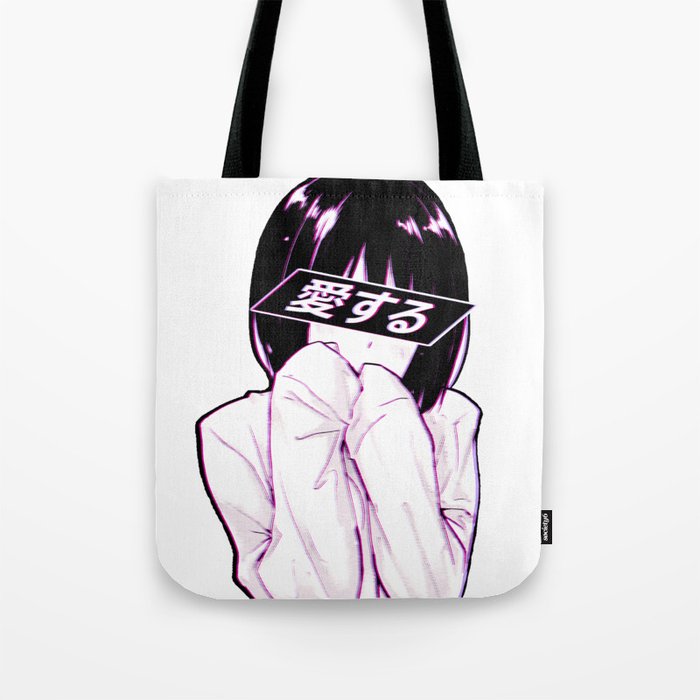Love Pink Sad Japanese Anime Aesthetic Tote Bag By Poser Boy