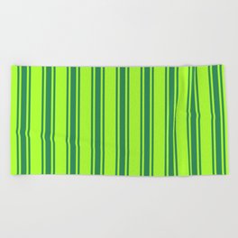 [ Thumbnail: Light Green and Sea Green Colored Lines/Stripes Pattern Beach Towel ]