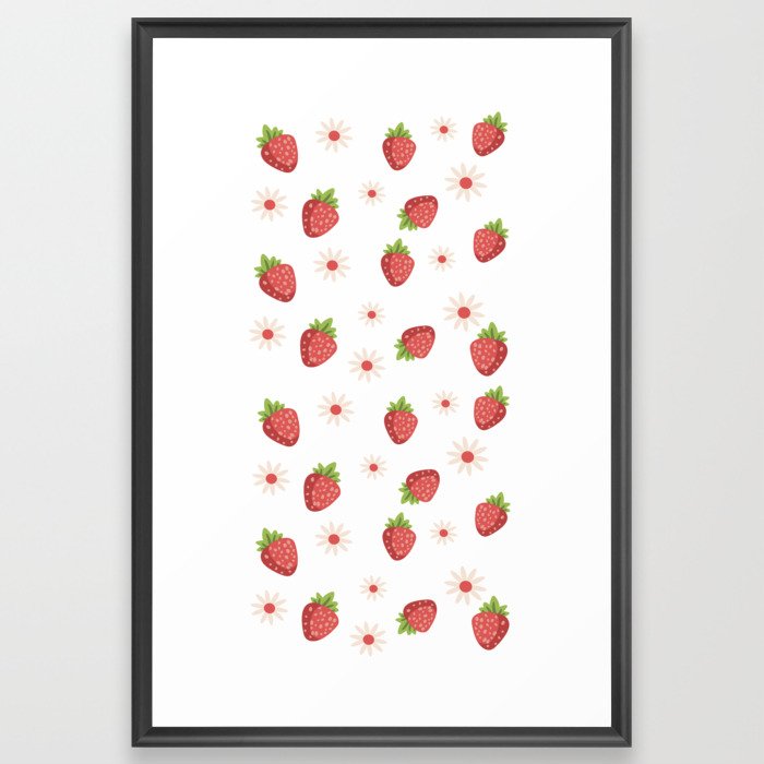 Flowers & Strawberries Framed Art Print