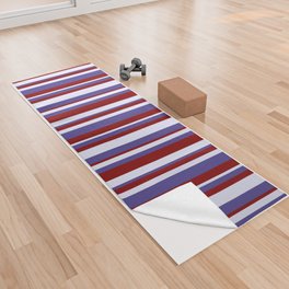 [ Thumbnail: Lavender, Dark Slate Blue & Maroon Colored Lines Pattern Yoga Towel ]