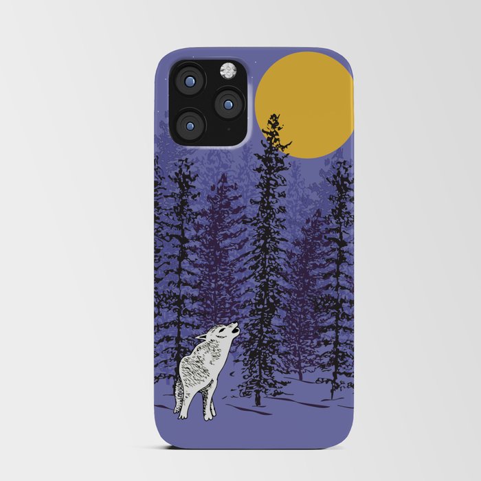 Wolf Howling at the Moon with Woodland Trees - Dark Purple iPhone Card Case