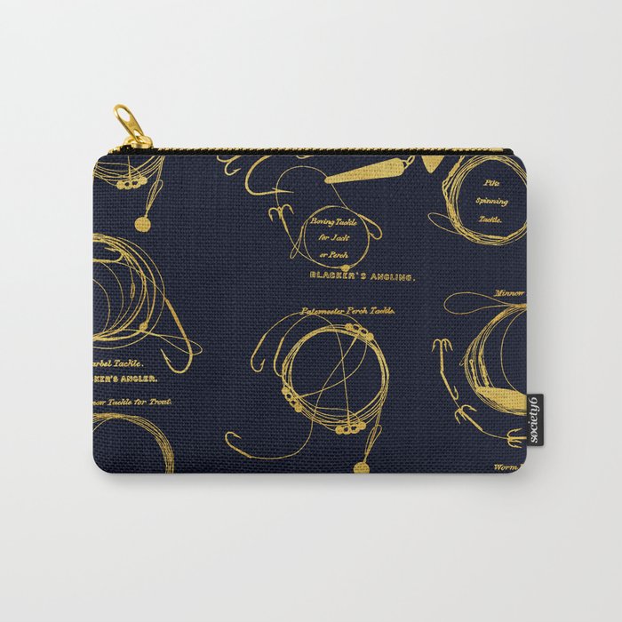 Maritime pattern- Gold fishing gear on darkblue background Carry-All Pouch