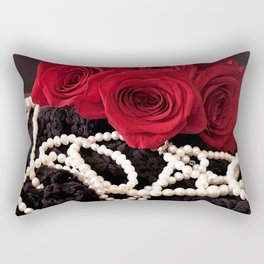 Red Roses, Strands of Pearls and Black Lace Rectangular Pillow