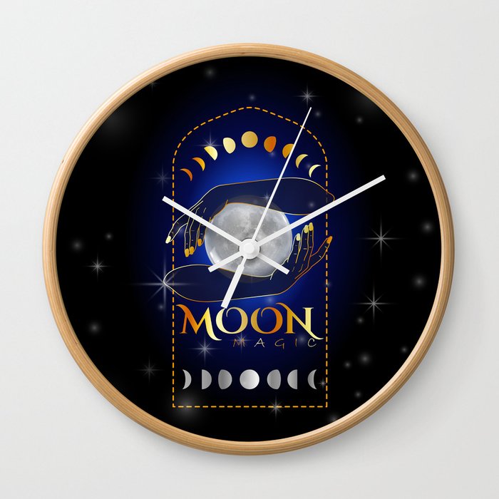 Witch Hands holding the full moon performing a magic healing ritual	 Wall Clock