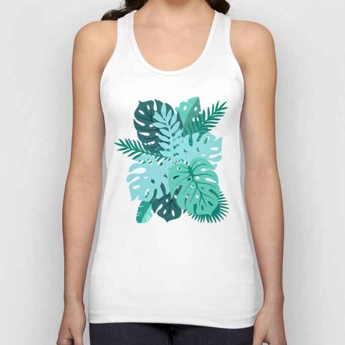Blue and Green Tropical Leaves Tank Top