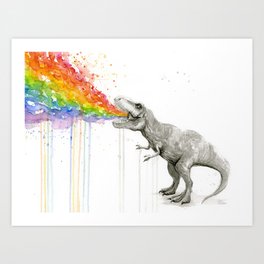 T-Rex Dinosaur Rainbow Puke Taste the Rainbow Watercolor Art Print