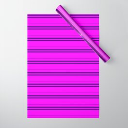 [ Thumbnail: Fuchsia and Indigo Colored Lined/Striped Pattern Wrapping Paper ]