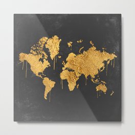 Gold World Map Metal Print