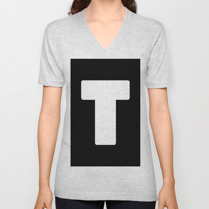 T (White & Black Letter) V Neck T Shirt