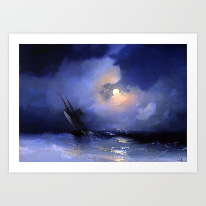 Storm at sea on a moonlit night by Ivan Aivazovsky Art Print