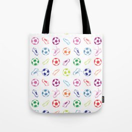 Soccer balls and boots doodle pattern. Digital Illustration Background Tote Bag