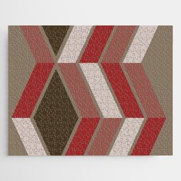 Mid Century Modern Diagonal Stripes Brown Red Jigsaw Puzzle