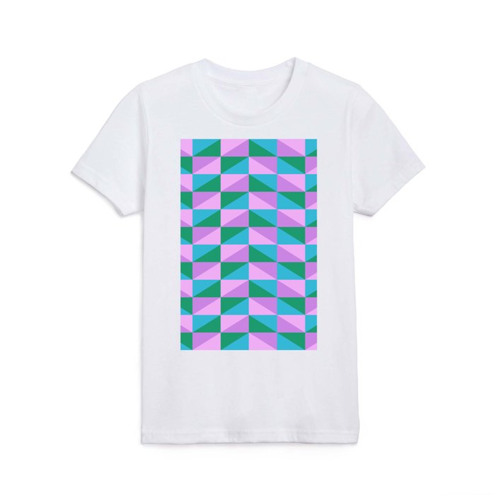 Retro 90s Aesthetic Geometric Pattern in Lavender and Green Kids T Shirt