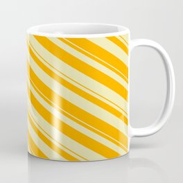 [ Thumbnail: Pale Goldenrod & Orange Colored Pattern of Stripes Coffee Mug ]