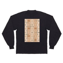 Retro 1950s Geometric Pattern Tan Long Sleeve T-shirt