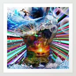 Purify  Art Print | Surf, Surfer, Wave, Ocean, Creative, Graphicdesign, Digital, Illustration, Bubbles, Dream 