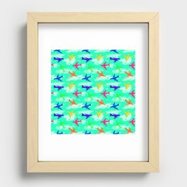 seamless pattern with multicolor airplane silhouettes Recessed Framed Print