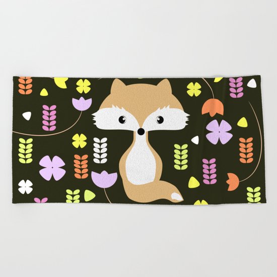 Fox among flowers II Beach Towel