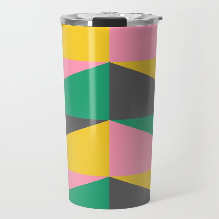 Triangles in Pink Green and Yellow Travel Mug