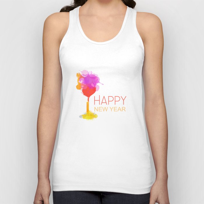 Happy New year celebration with champagne glass watercolor paint drops Tank Top