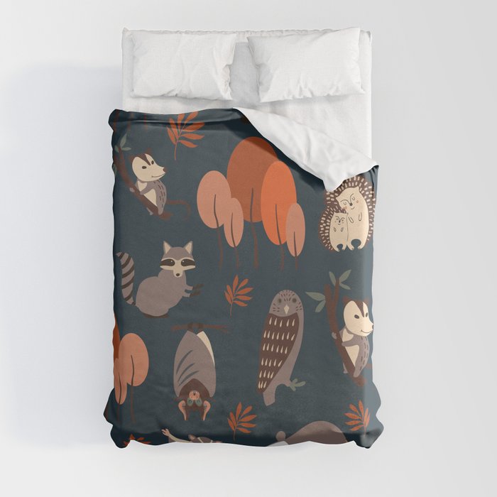 Woodland Nocturnal Animals Duvet Cover