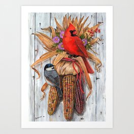 Birds & Indian Corn Art Print