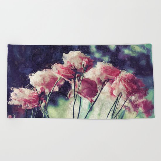 Pink Rose Flowers Beach Towel