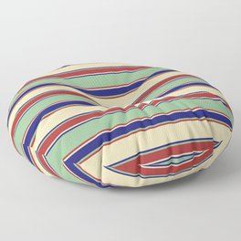 [ Thumbnail: Tan, Midnight Blue, Dark Sea Green & Brown Colored Striped/Lined Pattern Floor Pillow ]
