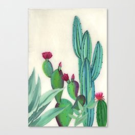 Desert Calm - Blooming Cactus painting by Ashey Lane Canvas Print