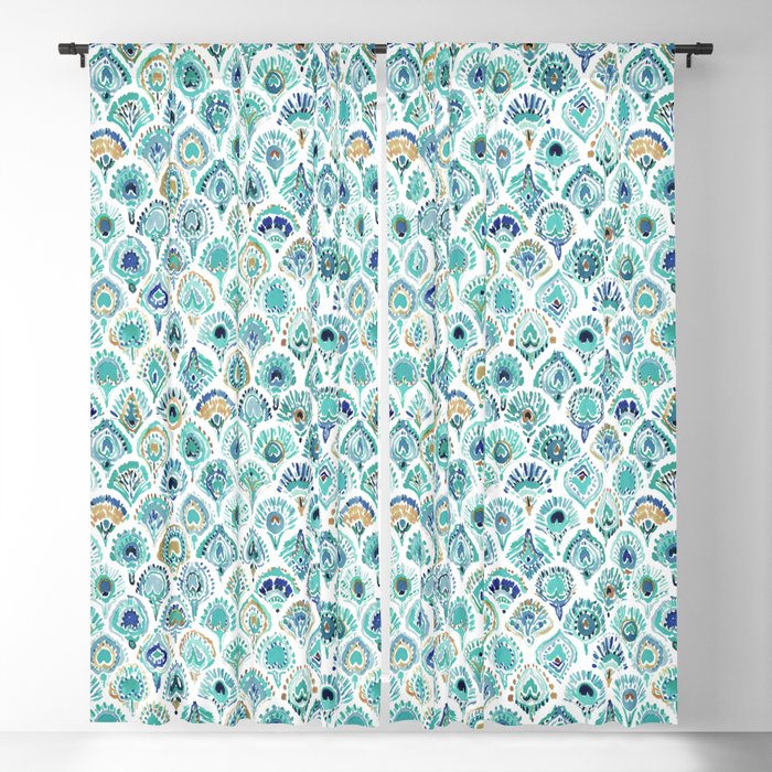 PEACOCK MERMAID Nautical Scales and Feathers Blackout Curtain