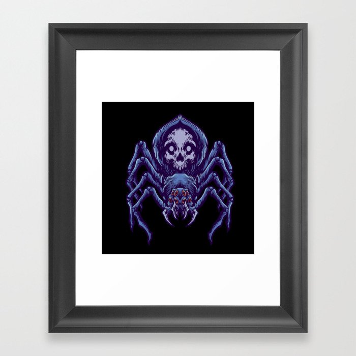 Halloween Black Angry Spider Skull Framed Art Print