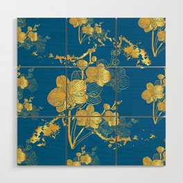 Gold & Turqouise Floral Orchid Pattern Wood Wall Art
